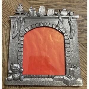 Metal Christmas Fireplace Photo Frame Holiday 6.5x5.5”